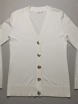 TORY BURCH Womens UK L 100% Merino Wool Simone Cardigan VGC Off White Button Up - Image 1 of 4
