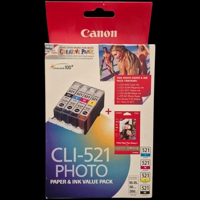 Genuine Canon CLI521VP Value Pack (1 x CLI521C/M/Y/BK + PP201 50 Sheets) Pixma - Image 1 of 4
