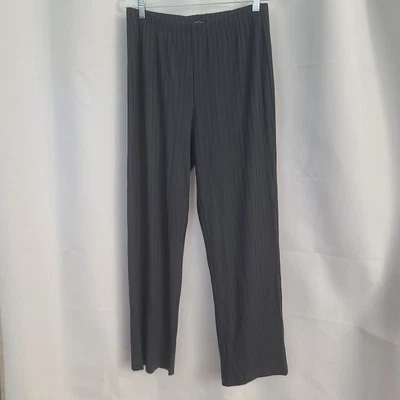 Eileen Fisher Sz M Charcoal Gray Ribbed Straight Leg Pull On Pants - Image 1 of 4