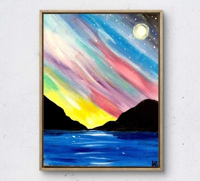 Original sunset landscape painting 14X11 Canvas acrylic abstract home art - Image 1 of 4