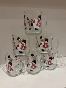 Crate & Barrel Skating Snowmen Glass Mugs Set Of 6 - Picture 1 of 9
