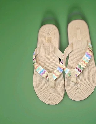 Women Comfort Thong Flip Flops Beach Casual Flats Summer Bamboo Sandals-size 40 - Image 1 of 4