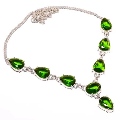 Collar Tenis Joyería Chapado en Plata Cuarzo Esmeralda (Simulado) 17.99" TN25-295 Foto 1 de 3