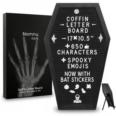Coffin Letter Board Black +3D Bat Stickers +650 Characters, Spooky & Seasonal... - Image 1 of 4