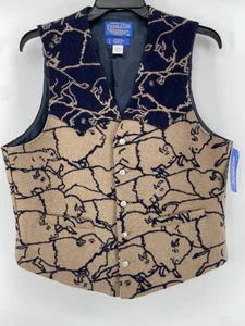 Vintage Pendleton Vest Mens 42 Buffalo Bison Western Wool Blend Made USA Cowboy - Picture 1 of 8