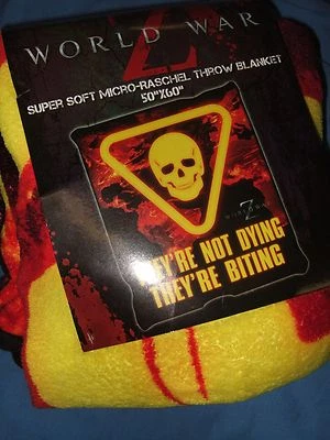 World War Z Brad Pitt Movie Biting Zombies Skull Map Plush Fleece Throw Blanket - Image 1 of 3