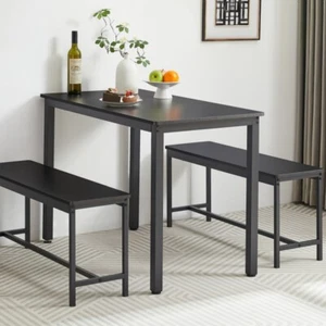 Dining Table Set Bar Table with 2 Dining Benches Kitchen Table With Chairs Black - Picture 1 of 12