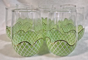 Set of 8 Mainstreet Collection Stemless Wine Glasses Retro Green & Gold ArtDeco - Picture 1 of 8