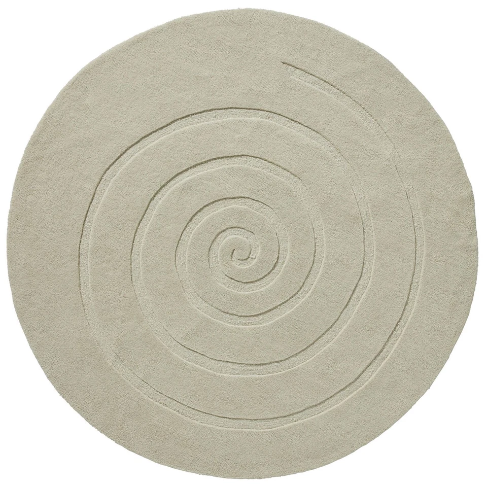 Spiral Contemporary Abstract Heavy Weight High Quality Wool Round Ivory Rugs - Image 1 of 2