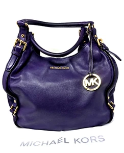Women's Michael Kors Bedford Dk Purple Genuine Pebble Leather Handbag w/Dust Bag - Picture 1 of 13