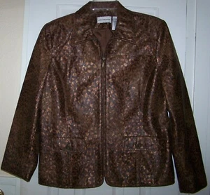 NWOT Alfred Dunner Women 12 Jacket  Bronze Brown Snakeskin Metallic Lined Zip Up - Picture 1 of 7