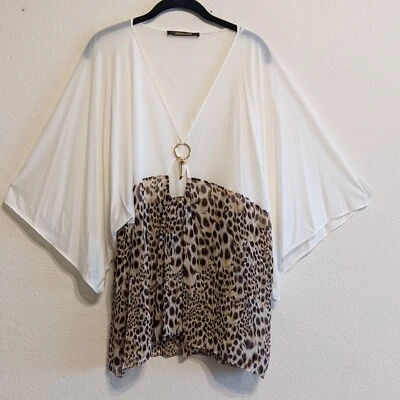 Roberto Cavalli 100% silk leopard panel keyhole sheer blouse size 48  - Изображение 1 из 4