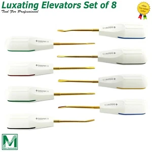 Set of 8 New Dental Root Luxating Elevators Luxation White Plastic Gold Tips - Picture 1 of 10