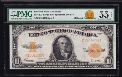 US 1922 $10 Gold Certificate FR 1173 PMG 55 EPQ Ch VF (606) - Image 1 of 2