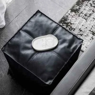 Boho Style Premium Quality Black Moroccan Ottoman Leather Pouf Unstuffed - Image 1 of 3