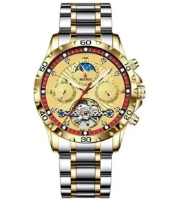 Luxury Automatic Watch Men Mechanical Gold Stainless Steel Bracelet Diamond Bracelet - Picture 1 of 18