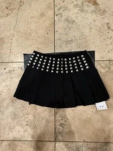 Black pleated mini skirt with silver studded details - Picture 1 of 5