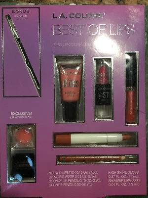L.A. COLORS 7 pc Lip Color BEST OF LIPS Gloss+Brush+Pencil+Lipstick + Ships ASAP - Imagem 1 de 4