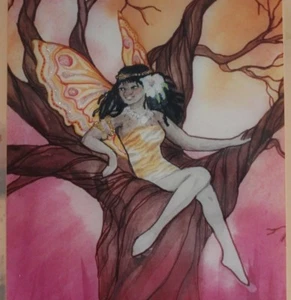 Arte de hadas de árbol africano por Karen Bagnard azulejo de cerámica firmado en la pared americano - Imagen 1 de 6