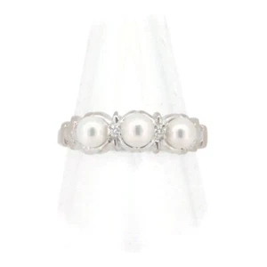 Mikimoto Pearl Diamond Ring 5.5 US Size 18K White Gold - Picture 1 of 8