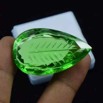 Pear Shape 91.80 Carat Certified Carving Moldavite Impact Tektite Loose Gemstone - Image 1 of 4