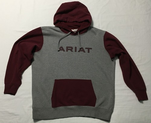 VETEMENTS Felpa con cappuccio Ariat uomo taglia L grigio bordeaux logo Spellout pullover L S