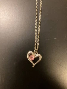 Heart Necklace In Silver Color With Pink Rinestone Accent - Picture 1 of 3