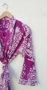 Cotton Kimono Handmade Kimono Purple Bath Indian Robes Night Maxi Gown Robe AU - Picture 1 of 3