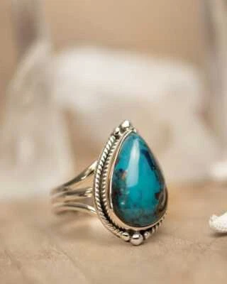 Anello Fatto A Mano In Argento Sterling 925 Con Gemma Di Azurite B-18 - Immagine 1 di 3