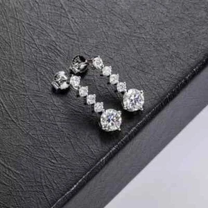 2Ct Round Lab-Created Moissanite Drop & Dangle Earrings 14K White Gold Plated - Picture 1 of 6