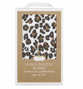 Mud Pie Baby Girls Leopard Cotton Muslin Swaddle Blanket In Gift Box 47” X 47” - Picture 1 of 2