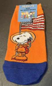 Kid’s Peanuts Snoopy Dog Astronaut No Show Socks Orange Blue American Flag Moon - Picture 1 of 24