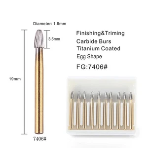 10X Dental Trimmen & Veredeln Gold Hartmetall Bohrer für Hochgeschwindigkeitshandstück 7406# - Bild 1 von 17