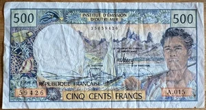 BILLET DE 500 FRANCS POLYNÉSIE ALPHABET A. 015 (BILL 202) VOIR PHOTOS - Imagen 1 de 2