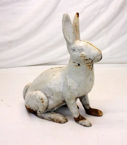 💥Life-Size Cast Iron Rabbit Bunny Vintage Doorstop Garden 11" HEAVY White 💥 - Picture 1 of 14