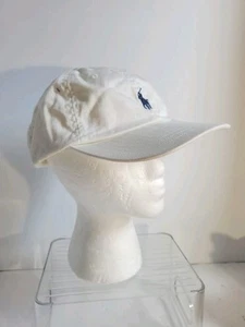 Vintage Polo Ralph Lauren White Cap Navy Pony Logo - Polo Buckle-Strap Back RARE - Picture 1 of 20