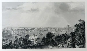 Steel Engraving CITY OF NEW YORK from Brooklyn Heights 1800s vintage print - Picture 1 of 5
