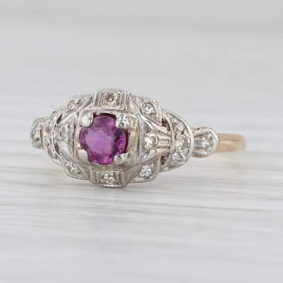 Vintage 0.62ctw Ruby Diamond Ring 14k White Yellow Gold Size 7.5 - Image 1 of 4