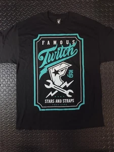 Camisa Twitch Estrellas Famosas y Correas XL Súper Rara Encontrar Teal Script Sin Stock  - Imagen 1 de 7
