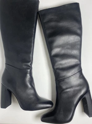 STEVE MADDEN Womens Black Ally Square Toe Block Heel Leather Boots 9.5 - Image 1 of 4