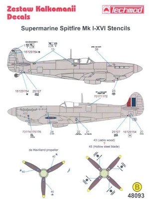 Techmod Decals 1/48 SUPERMARINE SPITFIRE STENCILS - Image 1 of 4