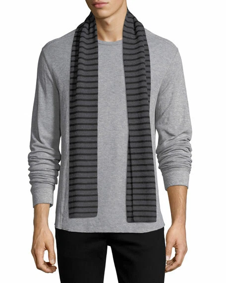 E126 NWT VINCE 100% MERINO WOOL STRIPE MEN SCARF in BLACK/GRAY $145 - Image 1 of 1