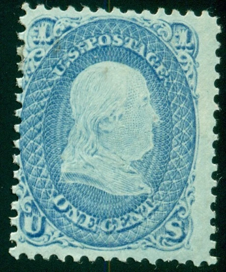 US #63, 1¢ blue, og, LH, fresh and F/VF, Miller certificate, Scott $275.00 - Image 1 of 1