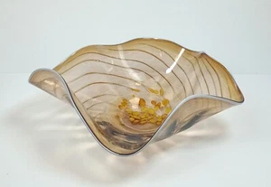 Hand Blown Glass Art Large Platter 16"x16"x6" Made In Poland - Picture 1 of 4