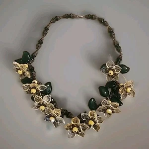 Big Glass Beads Clear Green Floral Necklace Glasswork Statement 20" New Gift - Picture 1 of 12