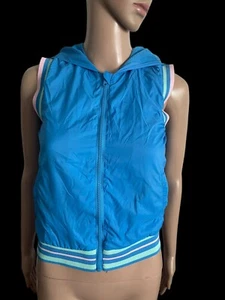 CAT & JACK Girl’s Nylon Hooded Vest Blue Teal Pink Size L 10/12 Vintage Style - Picture 1 of 9