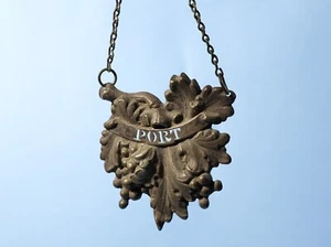 Antique Silver Plated? Pierced PORT Bottle Decanter Label with Grape Design - Picture 1 of 5