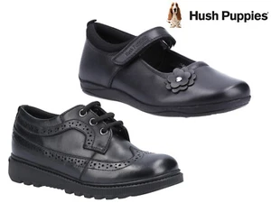 Hush Puppies Girls School Shoes Black Leather Lace Up Oxford Mary Jane Kids - Picture 1 of 9