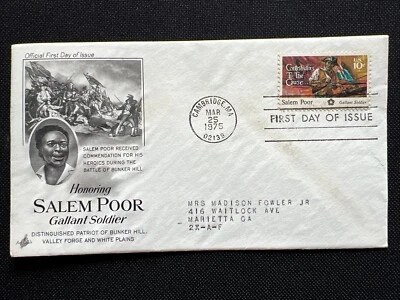 1560 Bicentennial Salem Poor FDC Art Craft Mar 25 1975 Cambridge MA - Image 1 of 2