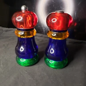 Olde Thompson Pepper Mill & Salt Shaker Sunset Fiesta Red Blue Yellow - Picture 1 of 7